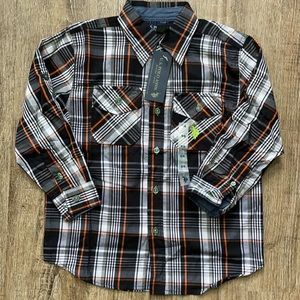 U.S. Polo Boys Plaid Button Down Shirt Black 5/6